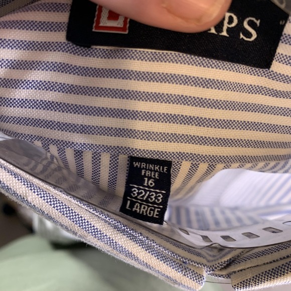 Chaps Dress Shirt Mens 16 32/33 Blue Stripe Wrinkle Free Oxford Long Sleeve FLAW - Picture 12 of 14